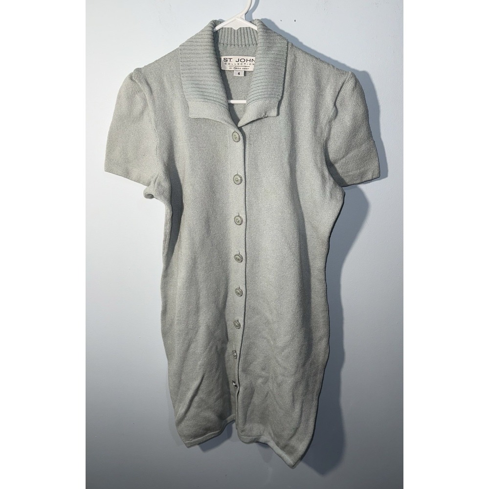ST JOHN by Marie Gray Women's Dress Wool Blend Mint Colored Button USA Size 4